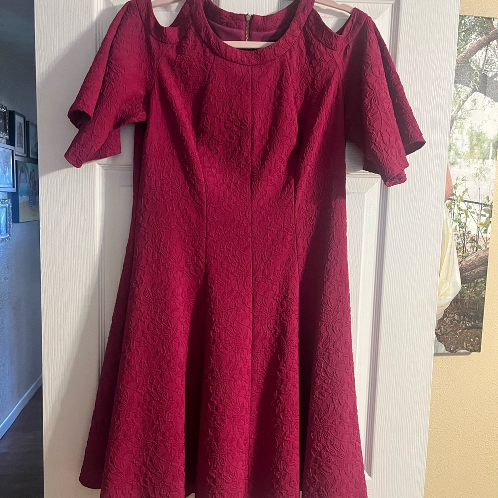 Gabby Skye Magenta Textured Flare Dress
